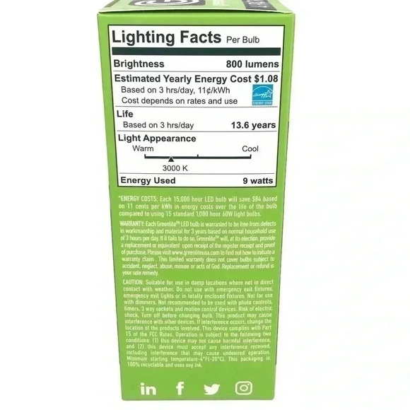 16 BULBS 4–PACK GREENLITE 60 WATT EQUIVALENT NON DIMMABLE A19 LED LIGHT BULBS - Picture 8 of 10